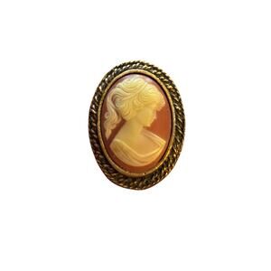 Vintage PERI Cameo Brooch Pendant Mid Century Gold Tone Lady Portrait